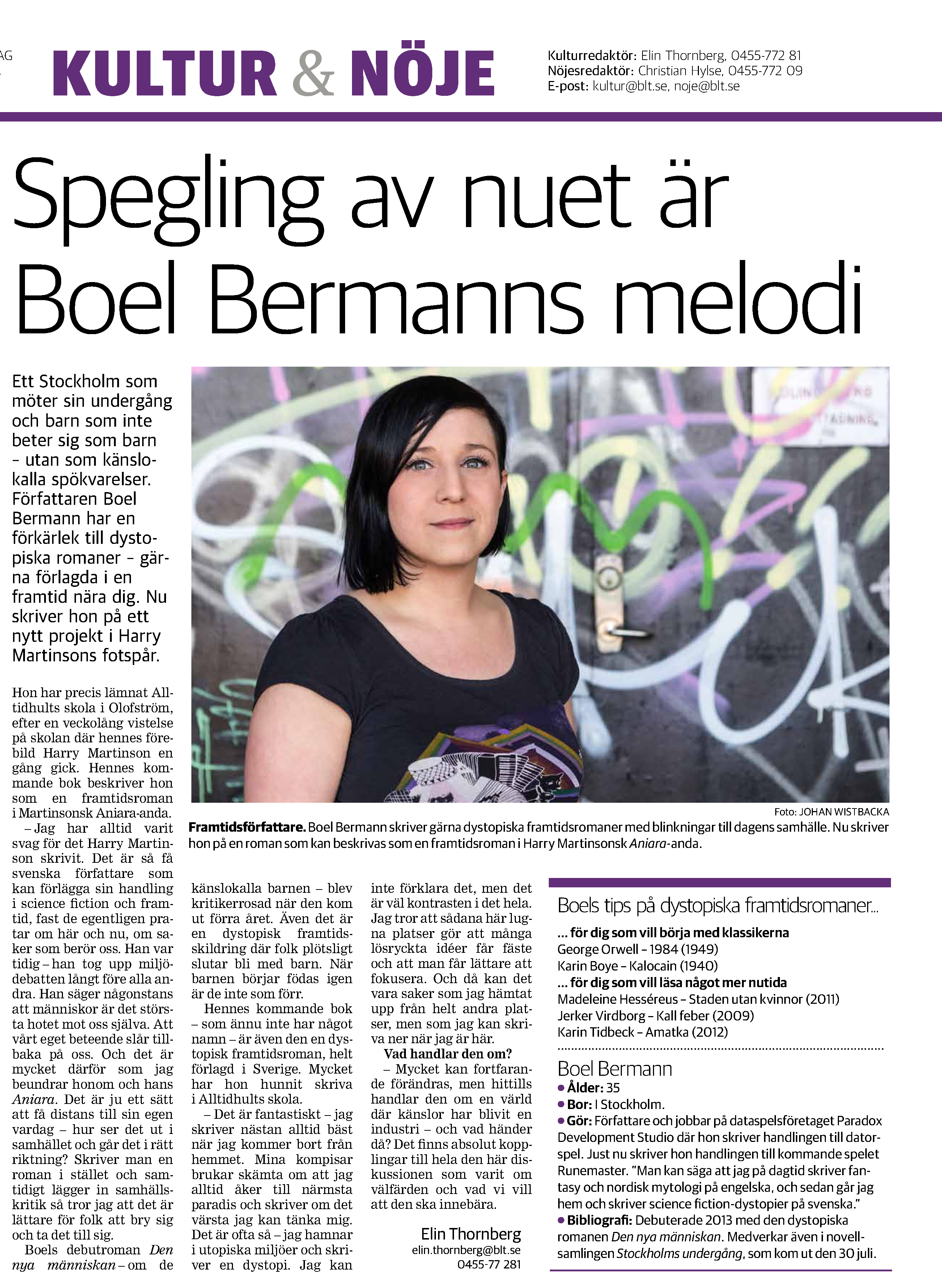 Blekinge Läns Tidning Kultur & Nöje - Intervju Boel Bermann